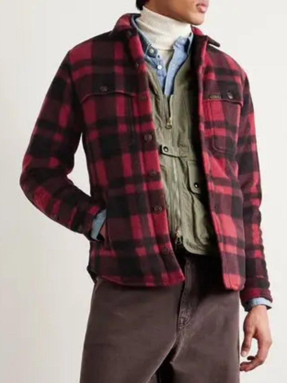Polo Country Checked Padded Recycled-Fleece Overshirt, size XL